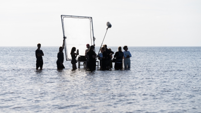 Režisores Lienes Lindes spēlfilmas "Melnais samts" uzņemšanas darba moments. Foto: Andrejs Strokins