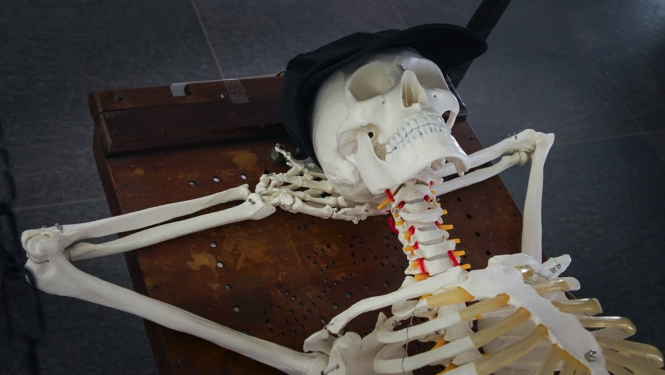 Filmas kadrs ar skeletu