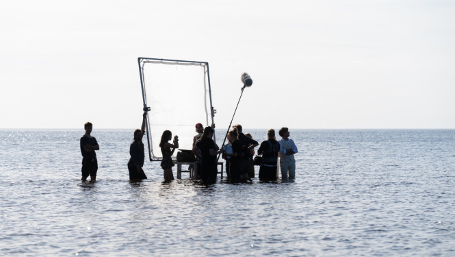 Režisores Lienes Lindes spēlfilmas "Melnais samts" uzņemšanas darba moments. Foto: Andrejs Strokins