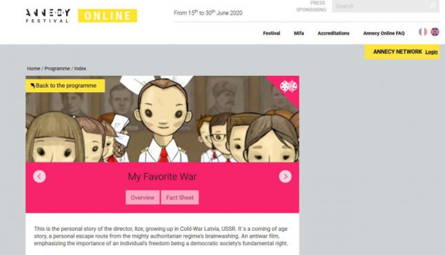 Filma “Mans mīļākais karš” iekļauta Ansī konkursa skatē