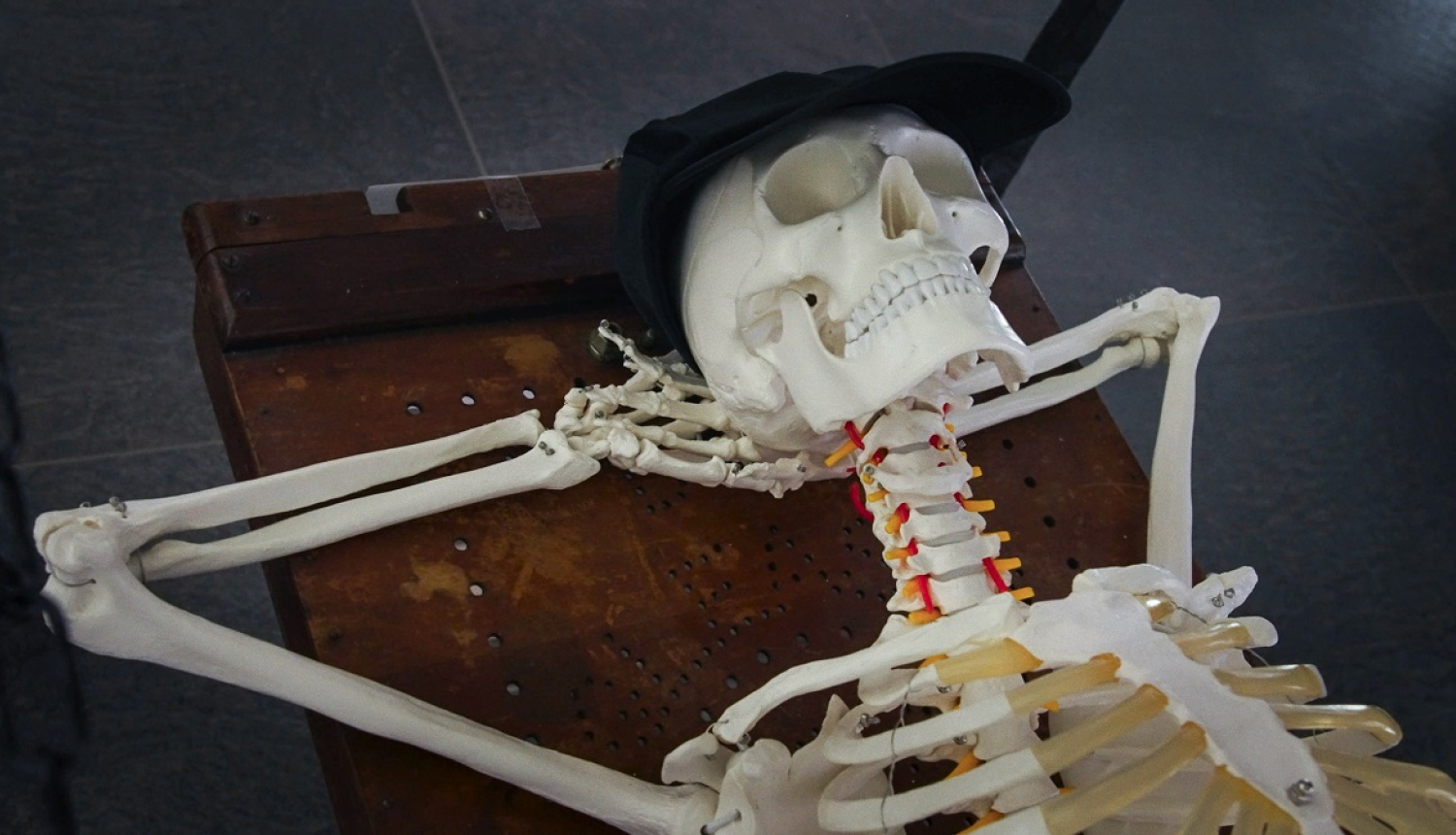 Filmas kadrs ar skeletu