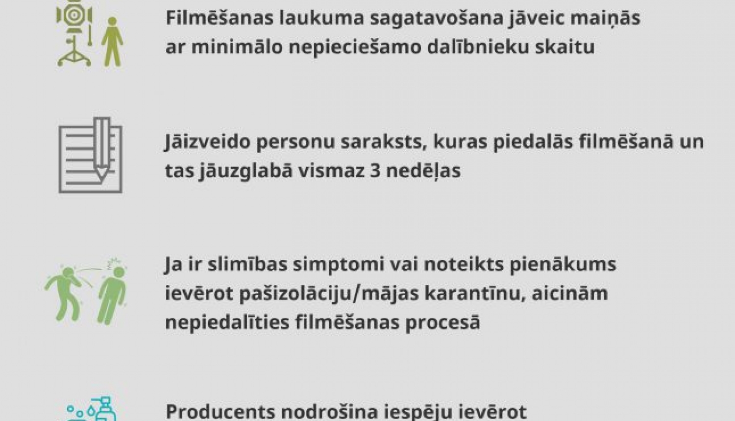 Rīkojums par sociālo distancēšanos filmēšanas procesā